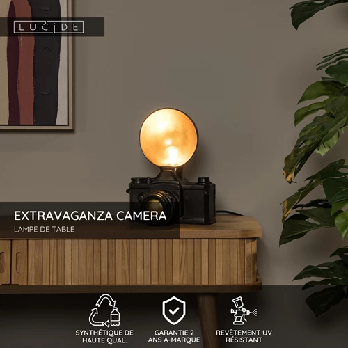 Lucide EXTRAVAGANZA CAMERA - Lampe de table - 1xE14 - Noir - USP